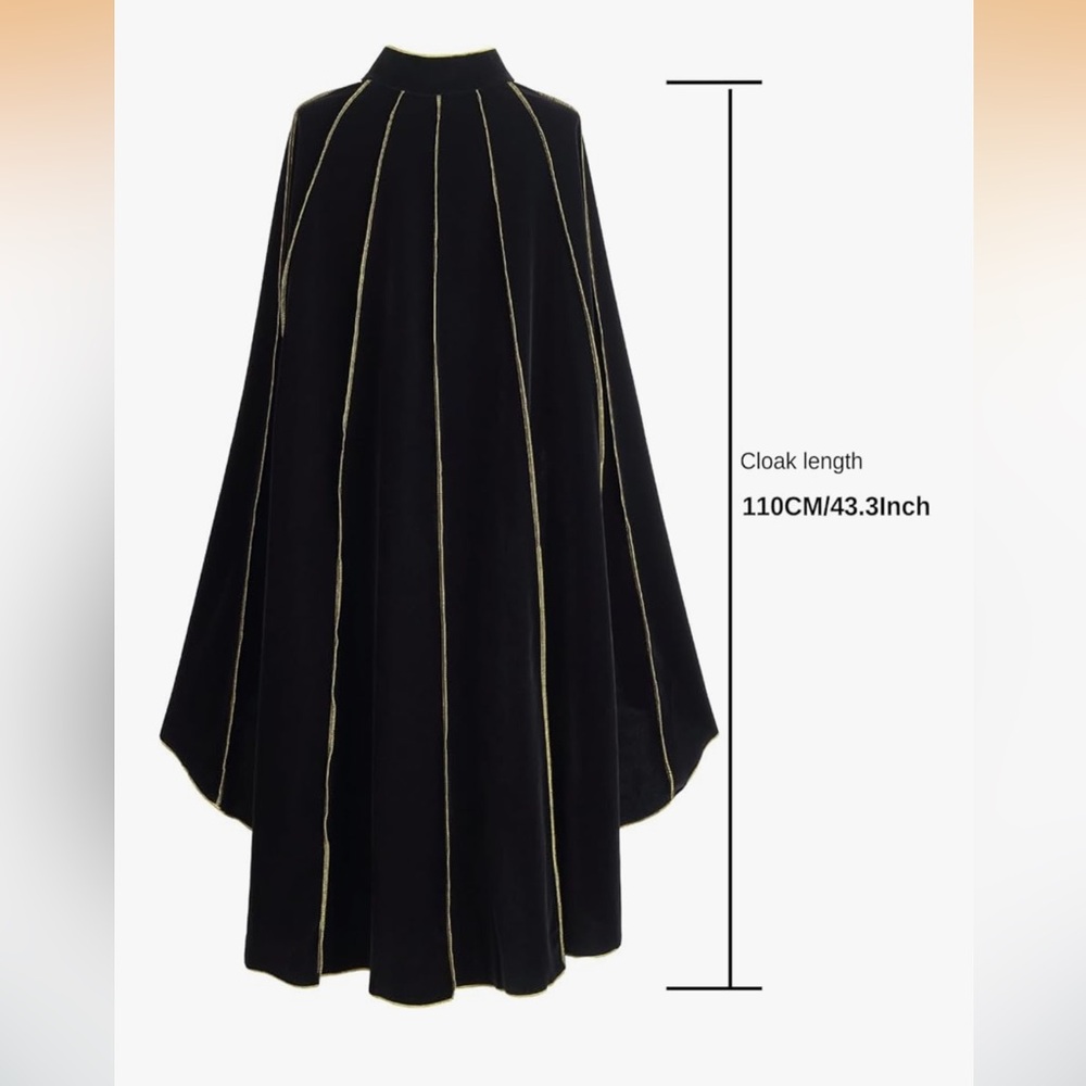 Women's Black Renaissance Velvet Cape with Stand-Up Collar - Picture 2 of 7